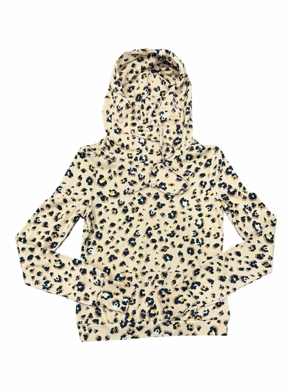 Love, Fire Leopard Print Hooded Pullover Sweater XS